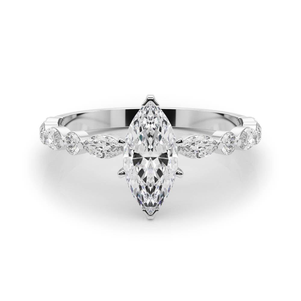 Petite Marquise Alternating Round and Marquise Engagement Ring