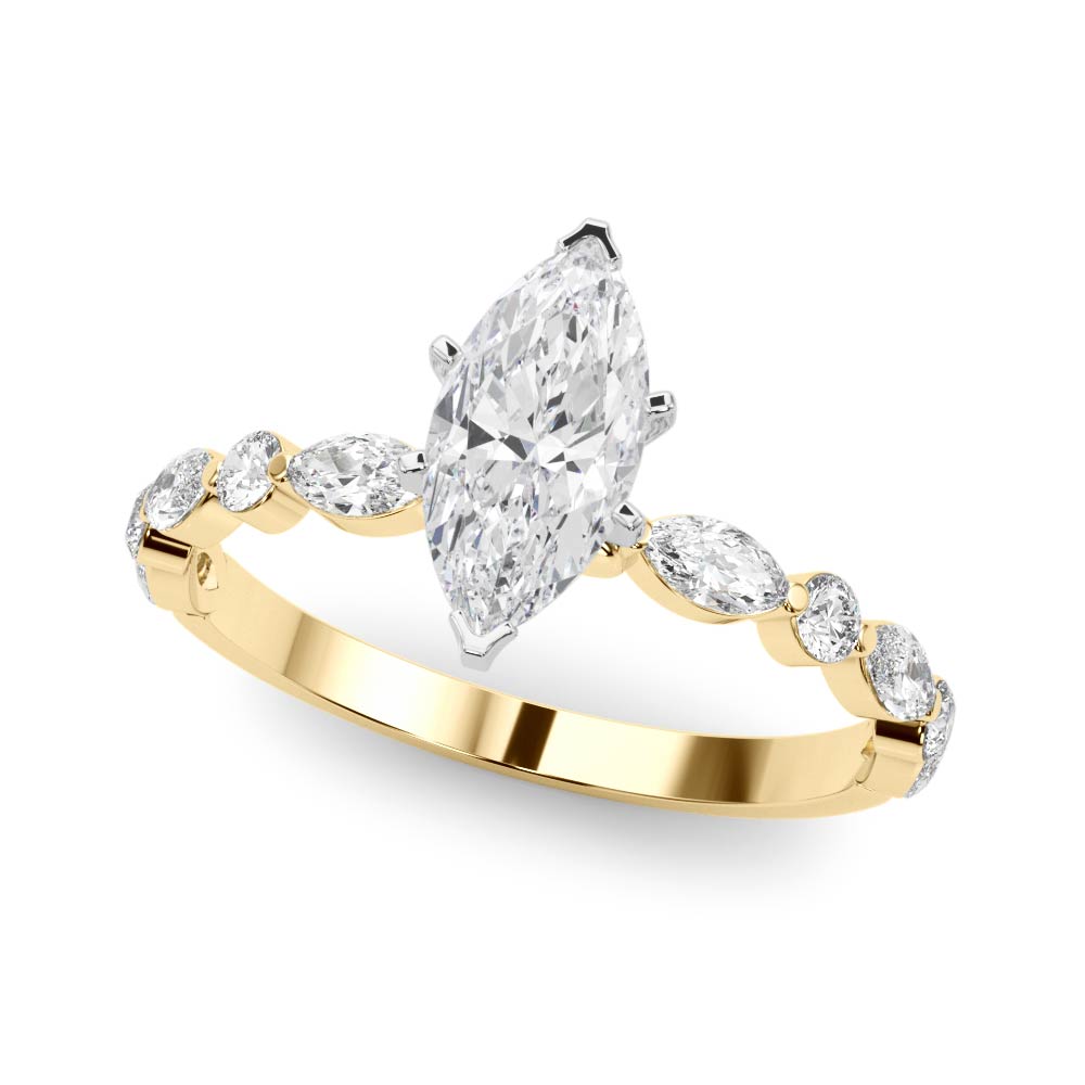 Petite Marquise Alternating Round and Marquise Engagement Ring