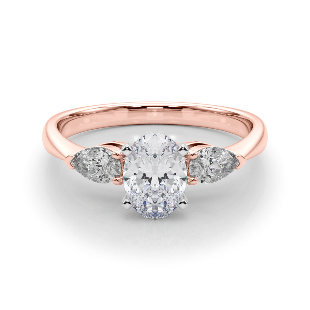 3 Stone Oval with Pear Side Accent Engagement Ring