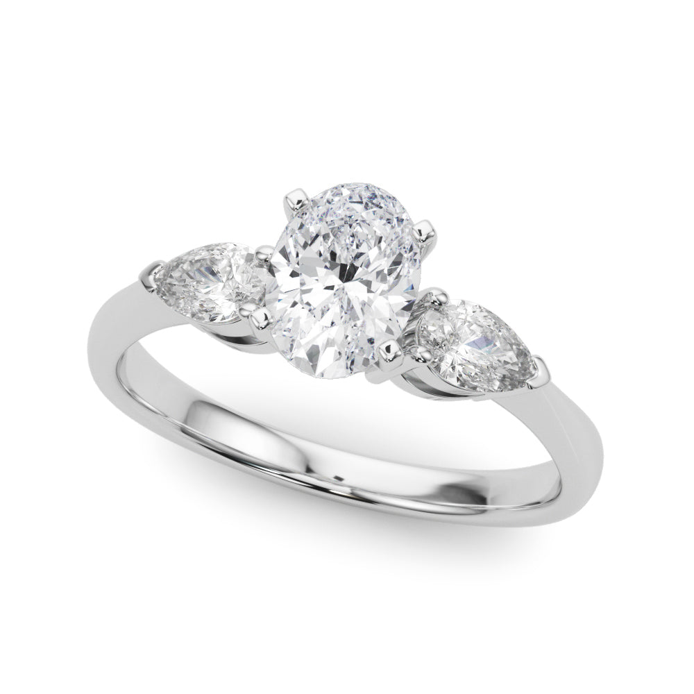 3 Stone Oval with Pear Side Accent Engagement Ring