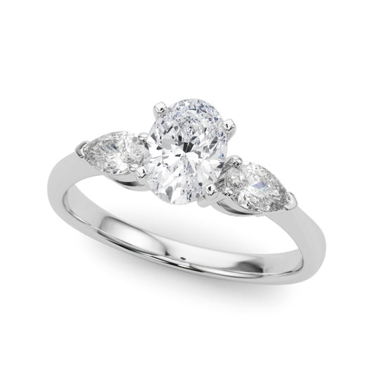 3 Stone Oval with Pear Side Accent Engagement Ring