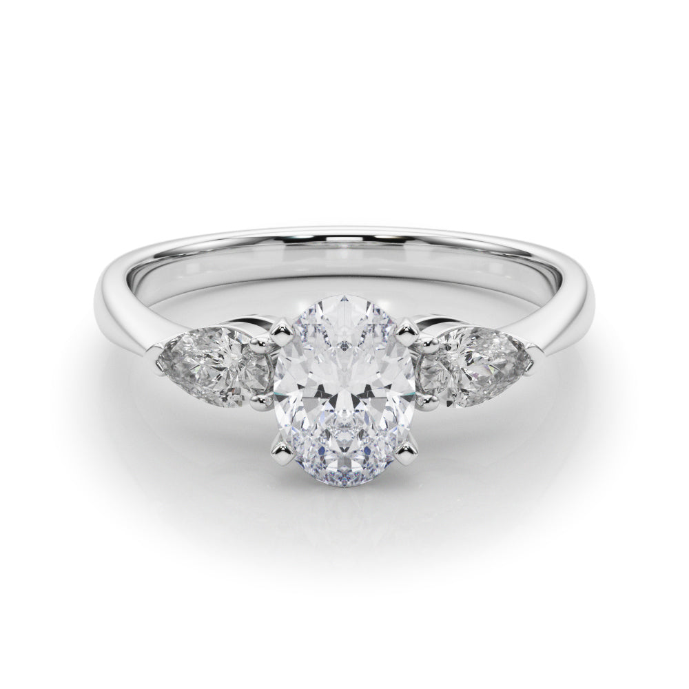 3 Stone Oval with Pear Side Accent Engagement Ring
