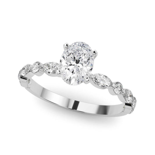 Petite Oval Alternating Round and Marquise Engagement Ring