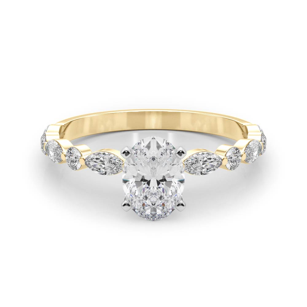 Petite Oval Alternating Round and Marquise Engagement Ring