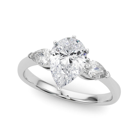 3 Stone Pear with Pear Side Accent Engagement Ring