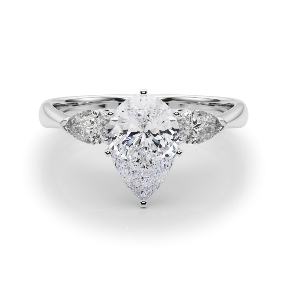 3 Stone Pear with Pear Side Accent Engagement Ring