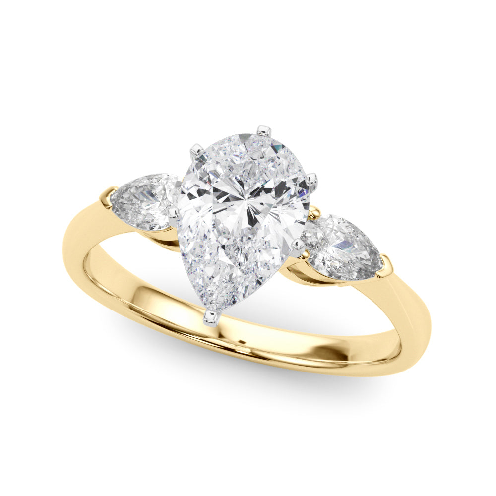 3 Stone Pear with Pear Side Accent Engagement Ring