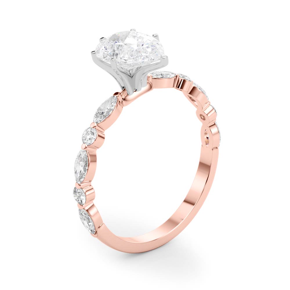 Petite Pear Alternating Round and Marquise Engagement Ring