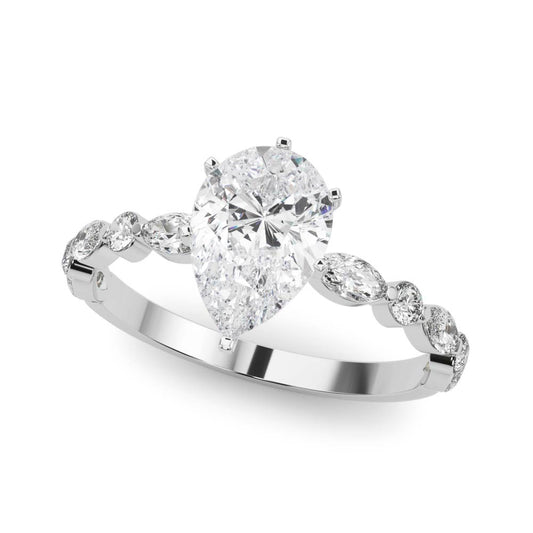 Petite Pear Alternating Round and Marquise Engagement Ring