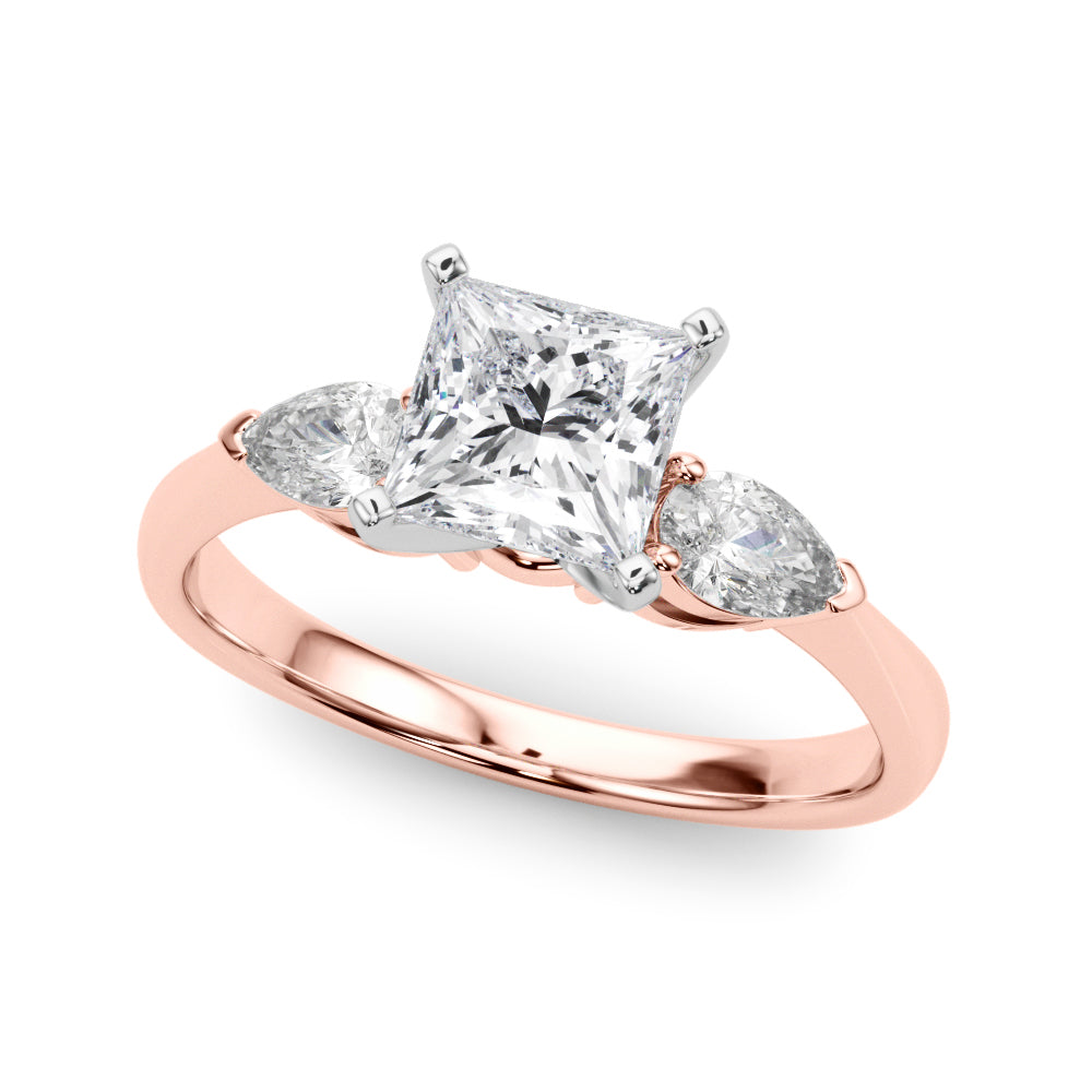 3 Stone Princess with Pear Side Accent Engagement Ring