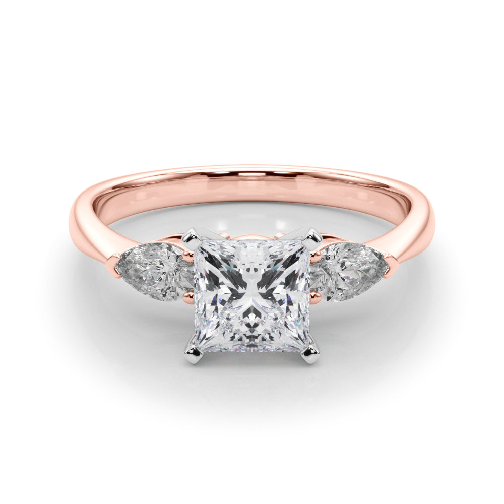 3 Stone Princess with Pear Side Accent Engagement Ring