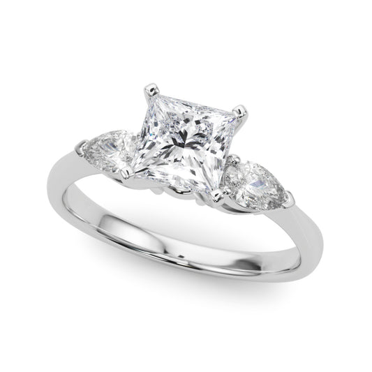 3 Stone Princess with Pear Side Accent Engagement Ring