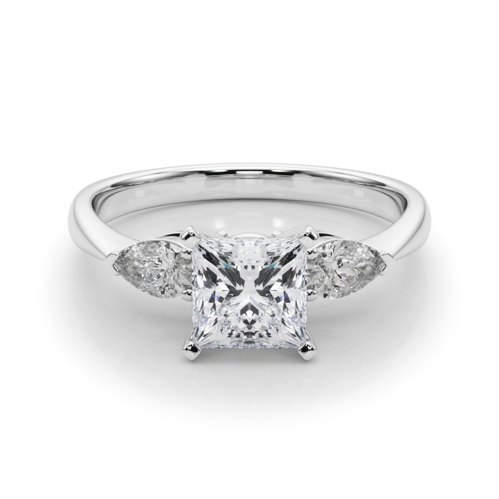 3 Stone Princess with Pear Side Accent Engagement Ring