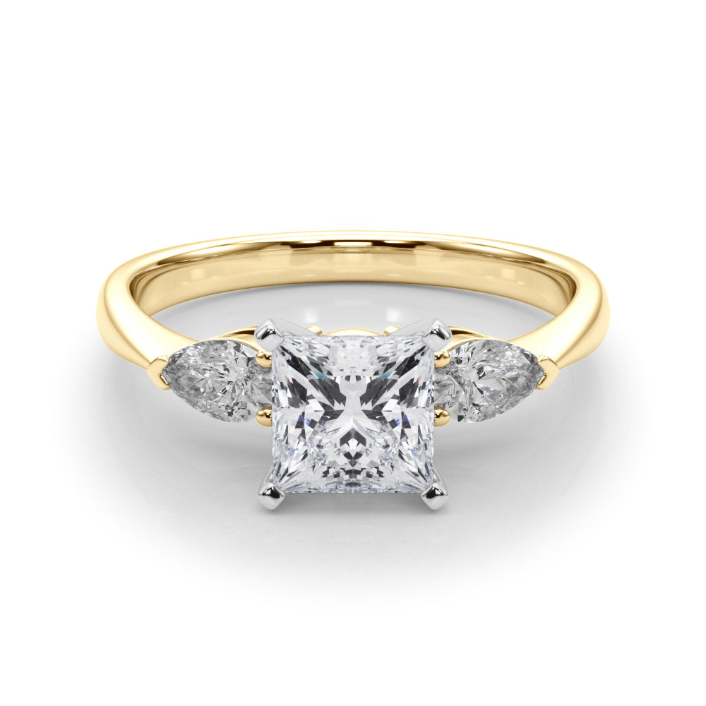 3 Stone Princess with Pear Side Accent Engagement Ring