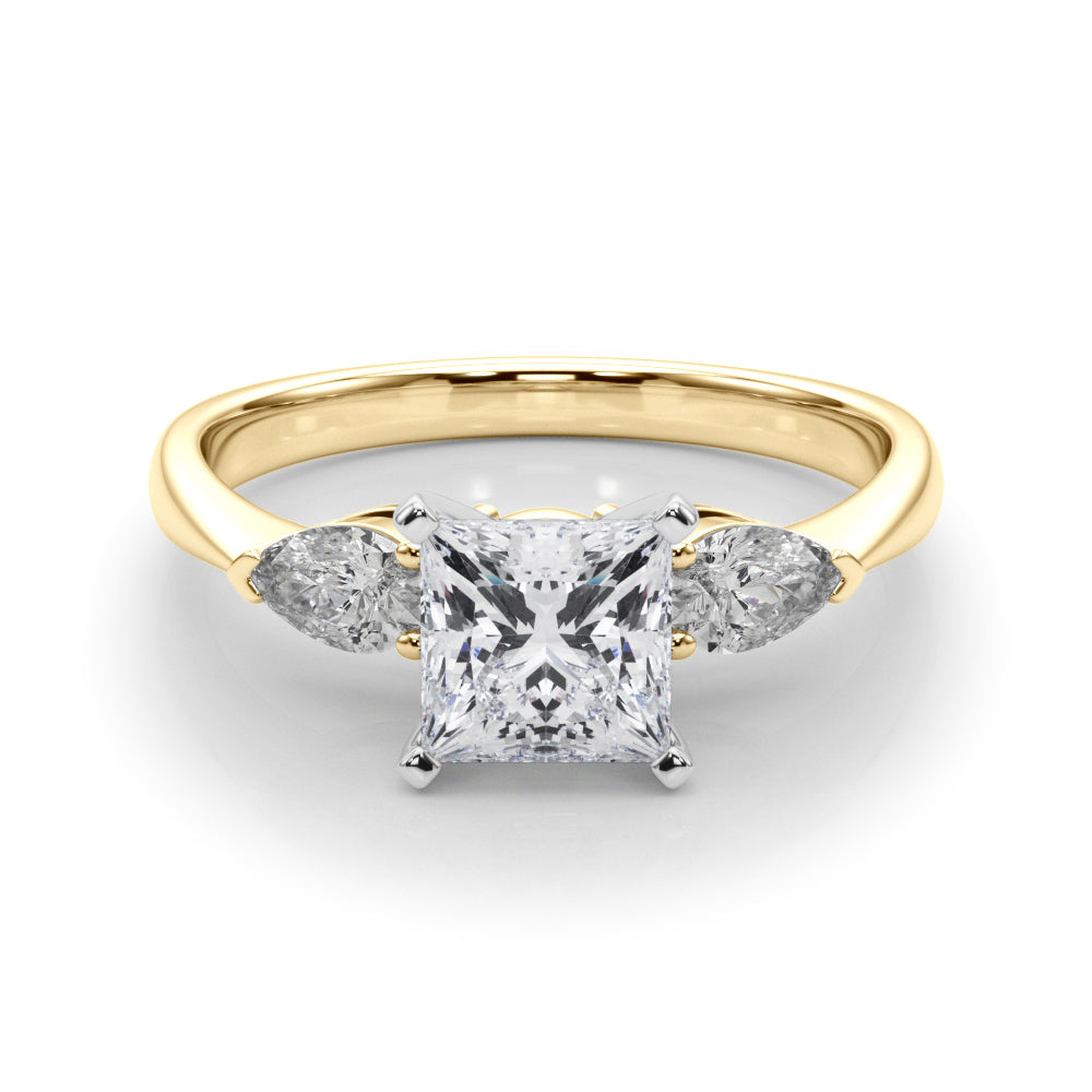 3 Stone Princess with Pear Side Accent Engagement Ring