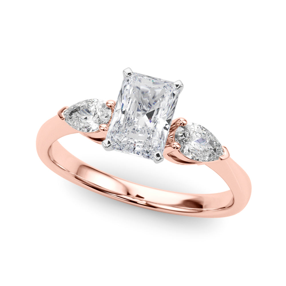 3 Stone Radiant with Pear Side Accent Engagement Ring