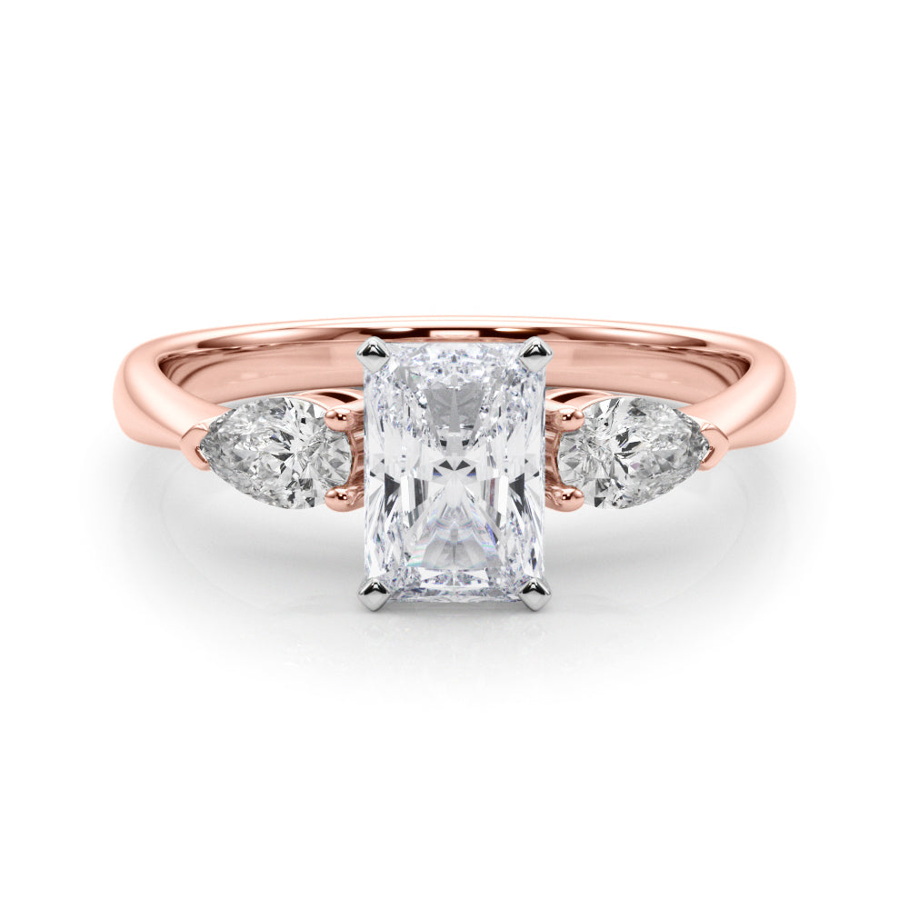 3 Stone Radiant with Pear Side Accent Engagement Ring