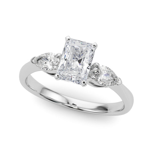 3 Stone Radiant with Pear Side Accent Engagement Ring