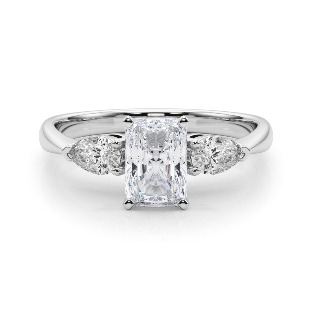 3 Stone Radiant with Pear Side Accent Engagement Ring