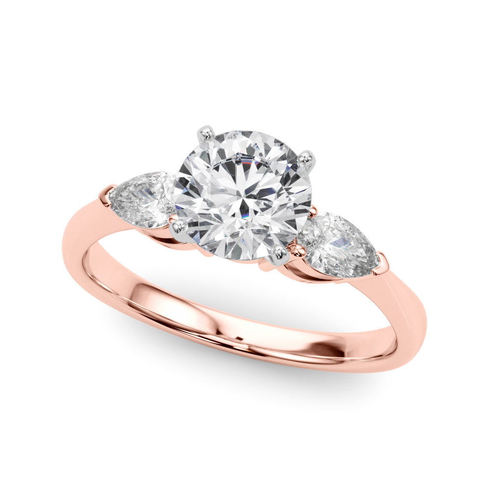3 Stone Round Lab Grown Diamond with Pear Side Accent Engagement Ring