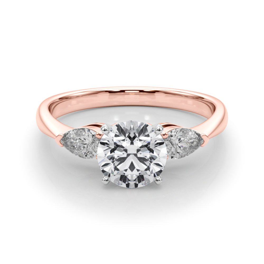 3 Stone Round Lab Grown Diamond with Pear Side Accent Engagement Ring