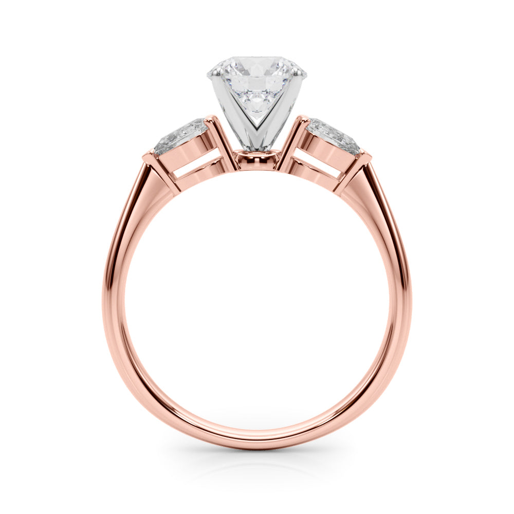 3 Stone Round Lab Grown Diamond with Pear Side Accent Engagement Ring