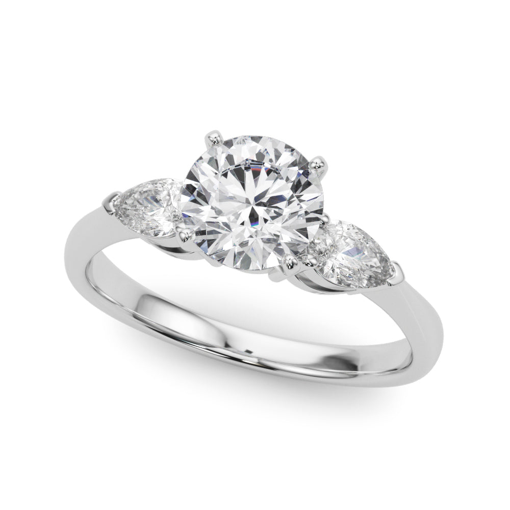 3 Stone Round Lab Grown Diamond with Pear Side Accent Engagement Ring