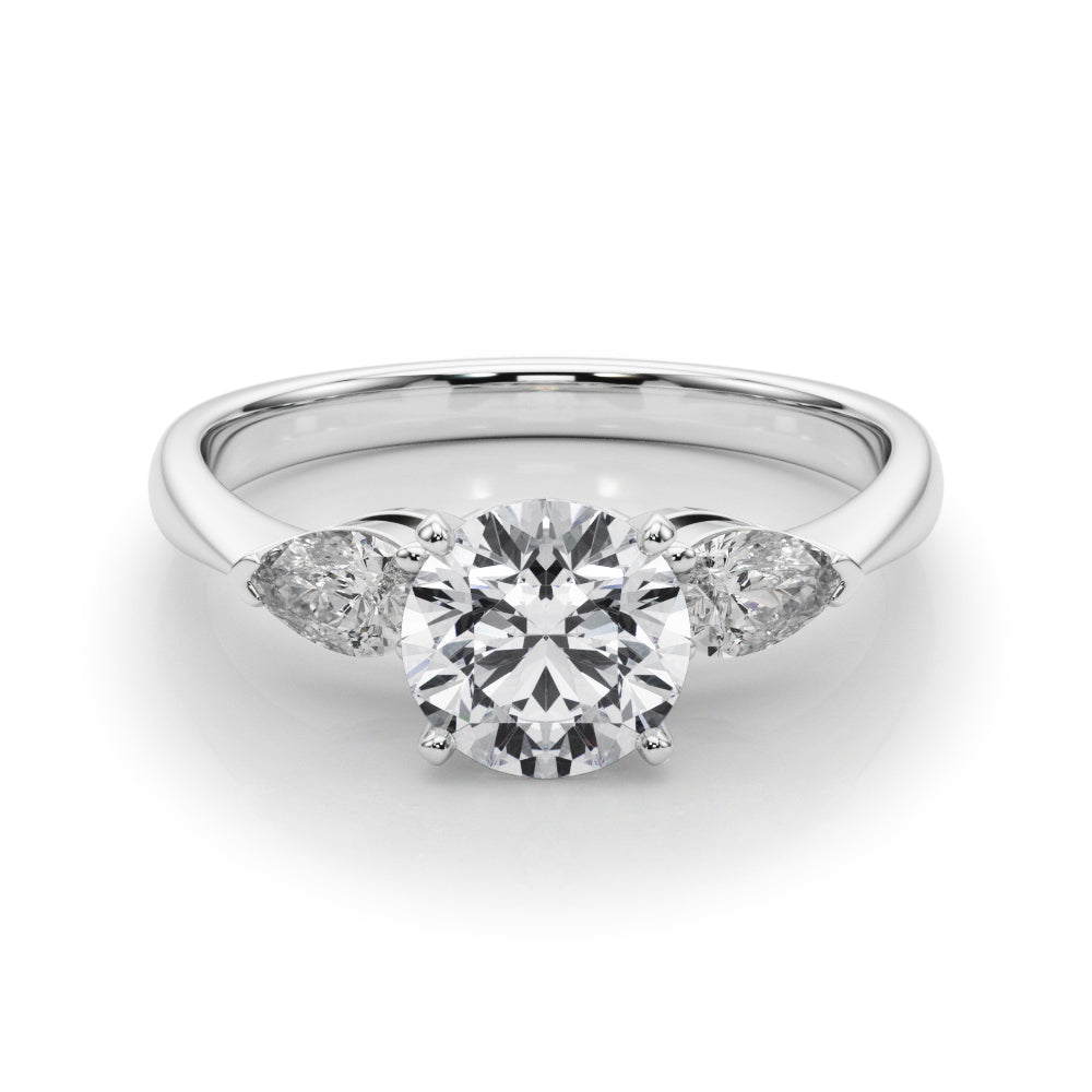 3 Stone Round Lab Grown Diamond with Pear Side Accent Engagement Ring