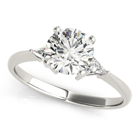 Classic 3 Stone Round Lab Grown Diamond with Trillion Side Accent Engagement Ring