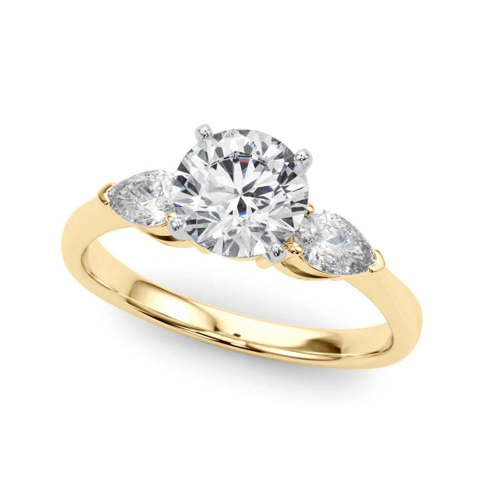 3 Stone Round Lab Grown Diamond with Pear Side Accent Engagement Ring