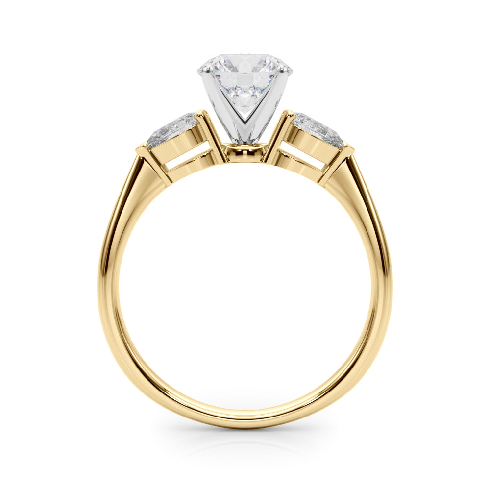 3 Stone Round Lab Grown Diamond with Pear Side Accent Engagement Ring