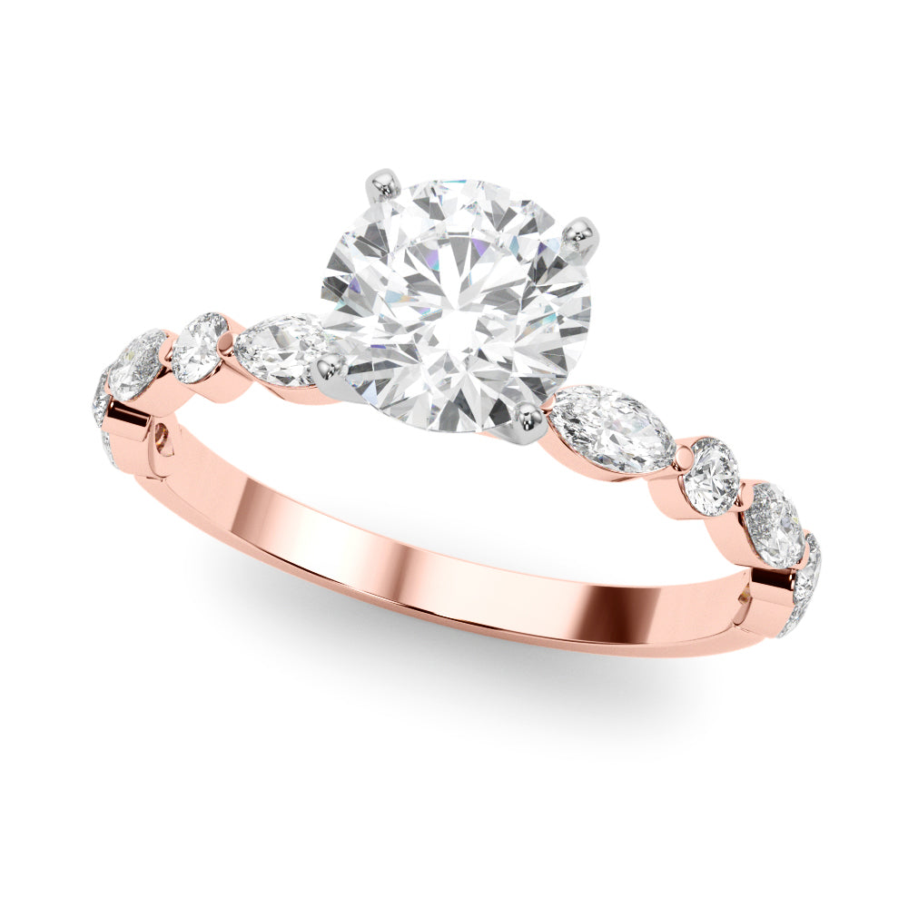 Petite Round Alternating Round and Marquise Engagement Ring