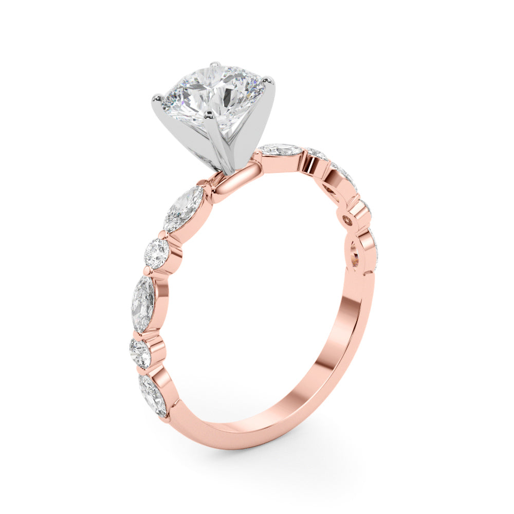 Petite Round Alternating Round and Marquise Engagement Ring