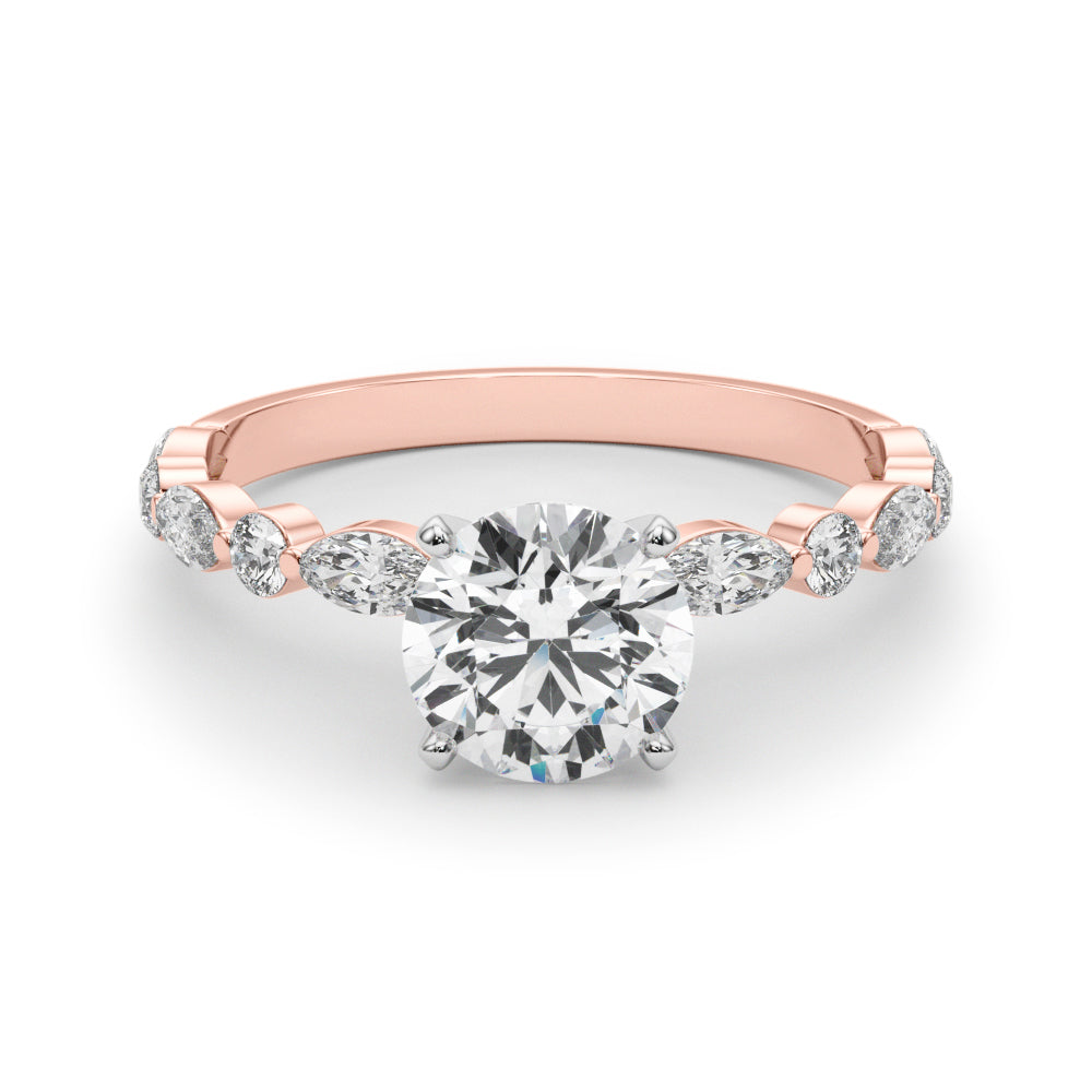 Petite Round Alternating Round and Marquise Engagement Ring