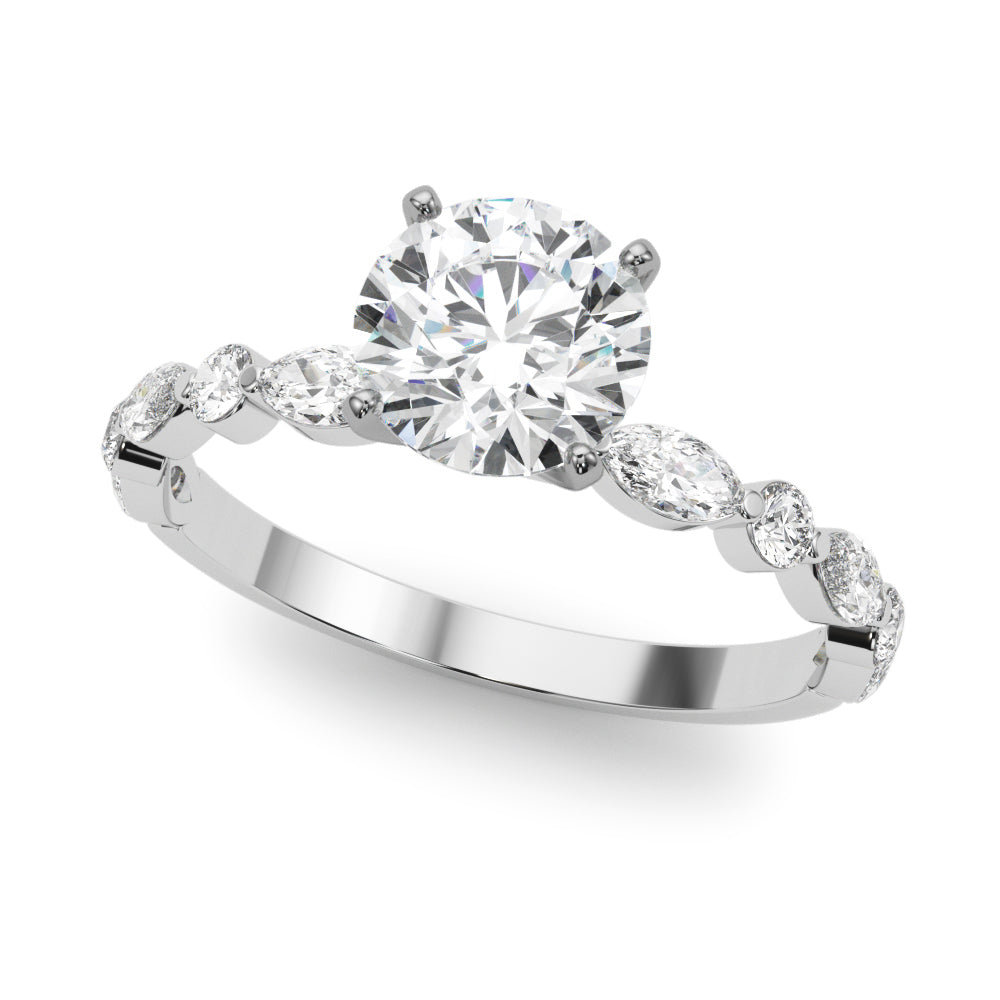 Petite Round Alternating Round and Marquise Engagement Ring