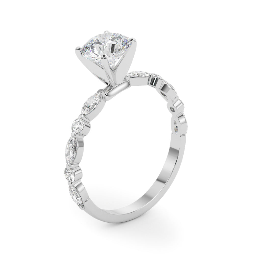 Petite Round Alternating Round and Marquise Engagement Ring