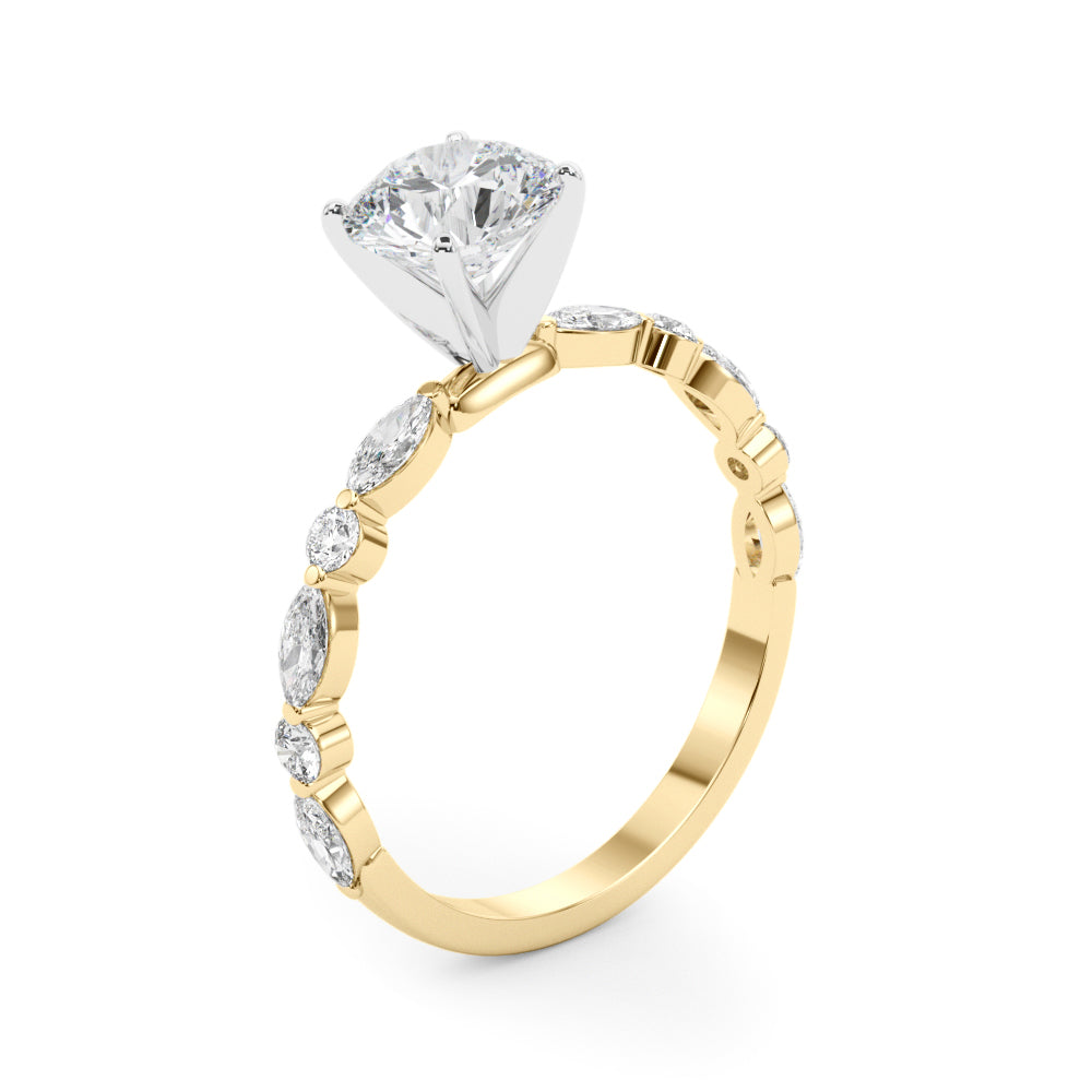 Petite Round Alternating Round and Marquise Engagement Ring